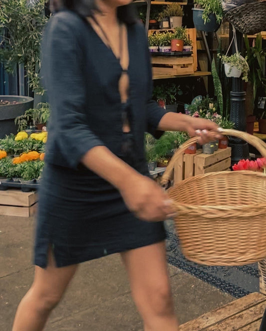 BLACK LINEN SKIRT